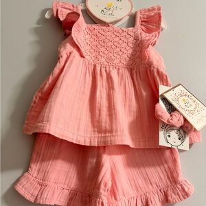Girls Pink Cotton Eyelet Tank & Shorts w/hair Set Brand New w/ Tags